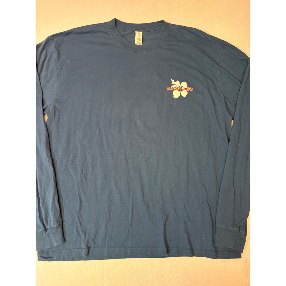 Trader Joe's Hibiscus Flower Long Sleeve Graphic T-Shirt Navy Blue 2XL Optima